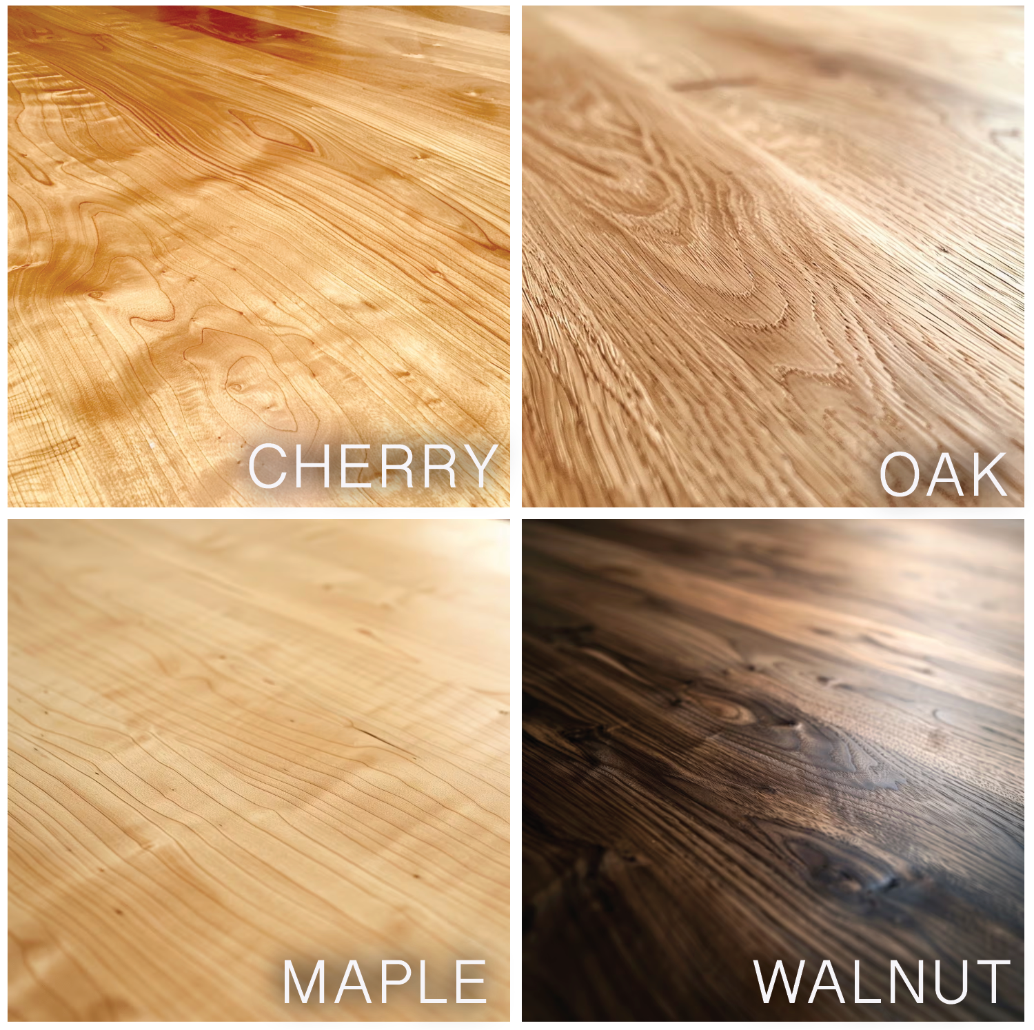 A chart showing the different wood types available