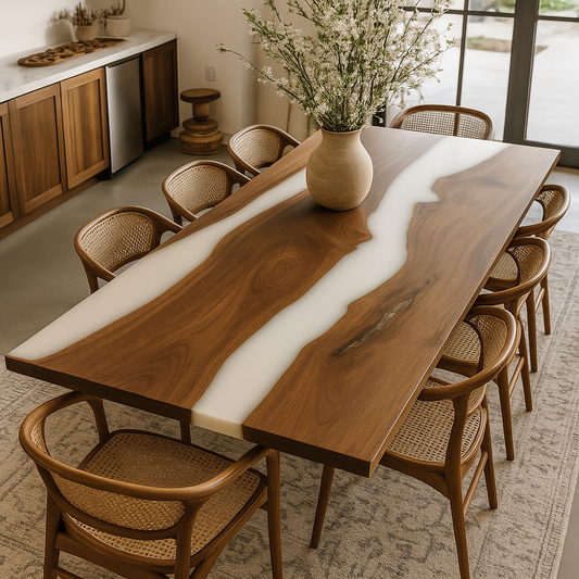 White Double River Epoxy Dining Table