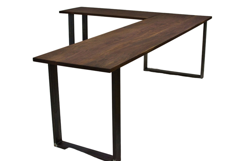 Custom L Desk, Corner Desk, Computer and Office Desk - Walnut - Brick Mill Furniture