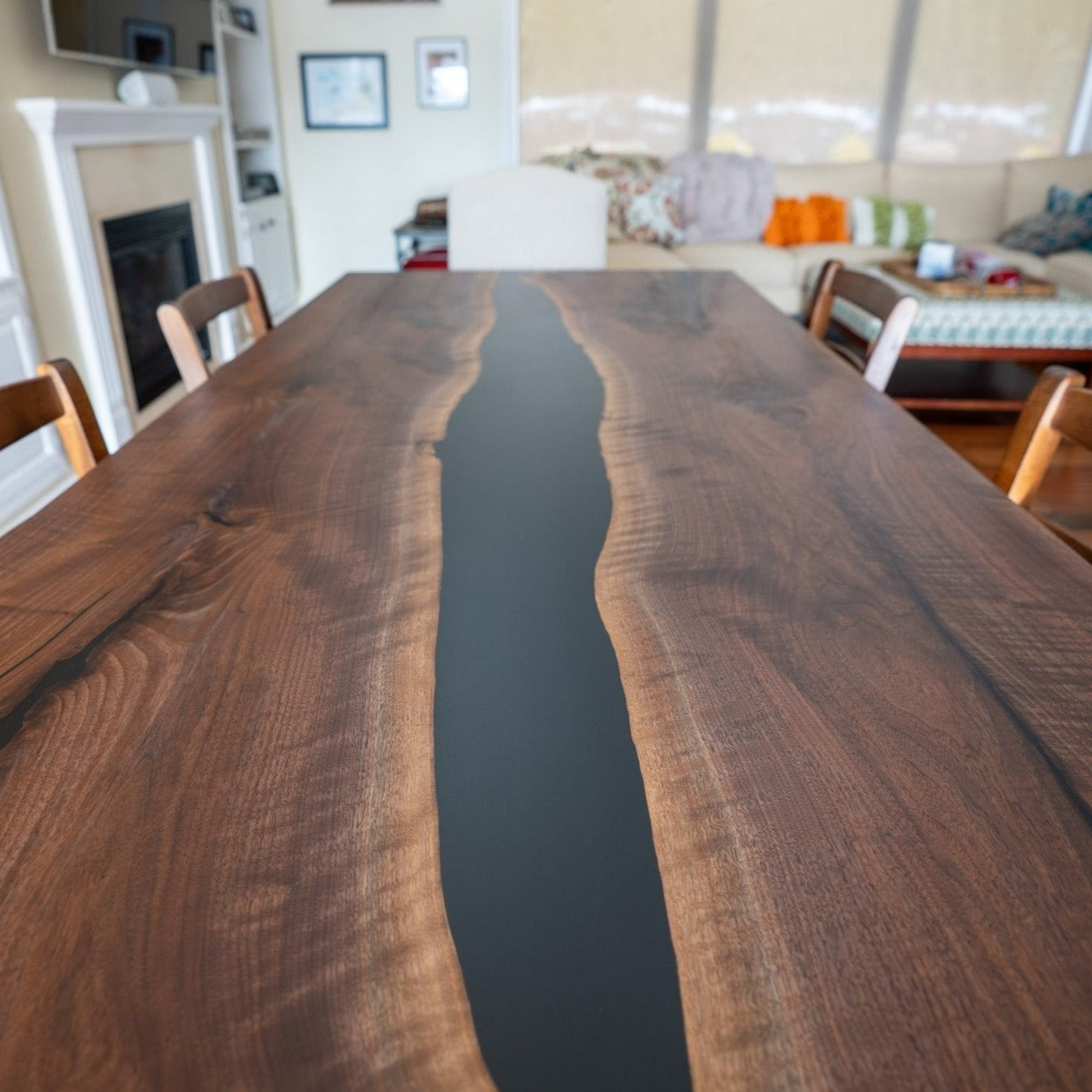 Customizable Black Walnut Epoxy River Dining Table