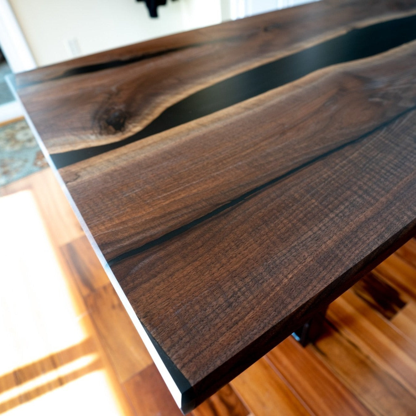 Walnut Black Epoxy Dining Table, Resin Table, River Table