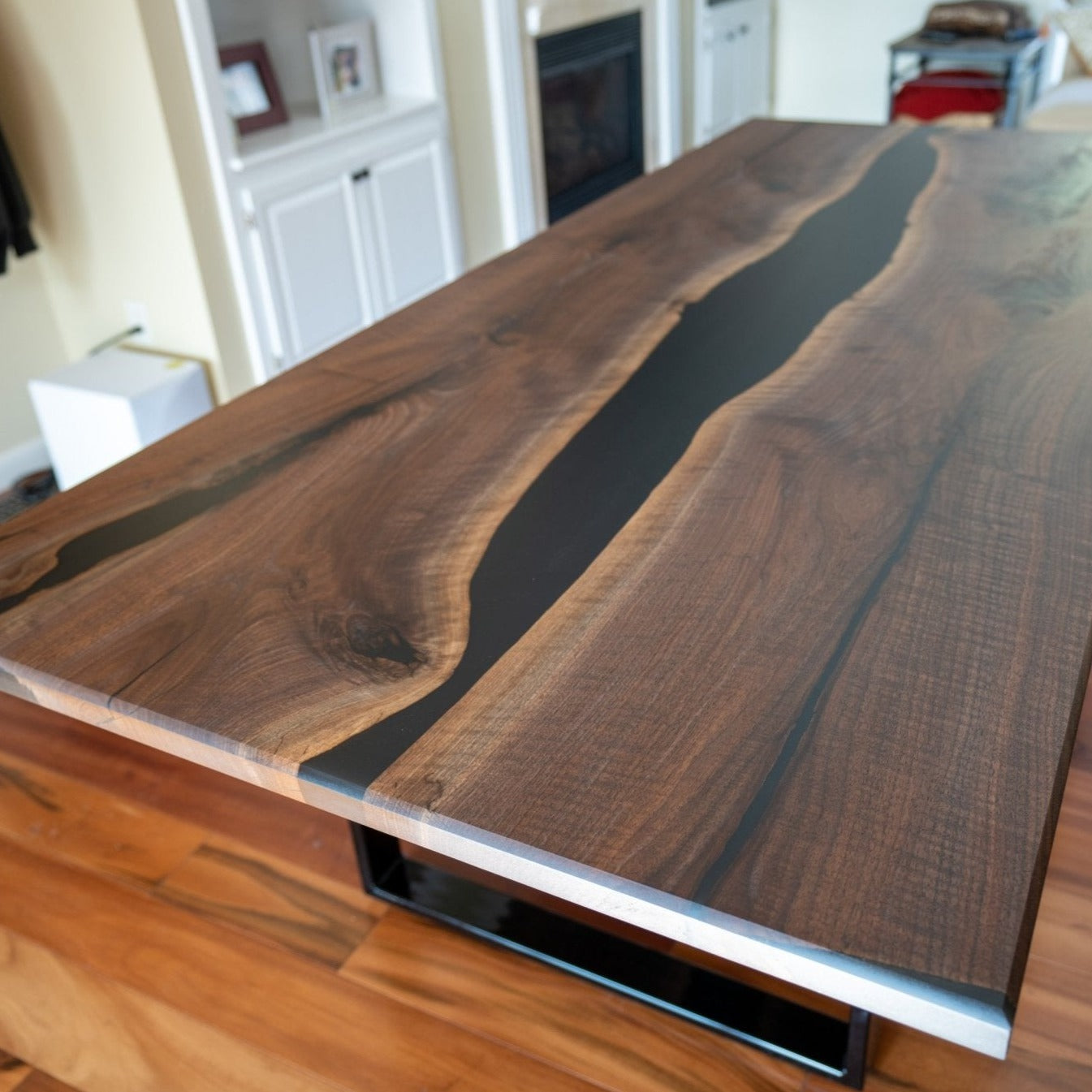 Custom Epoxy Resin Table, 72 X 40 Walnut Black Table, Epoxy Table