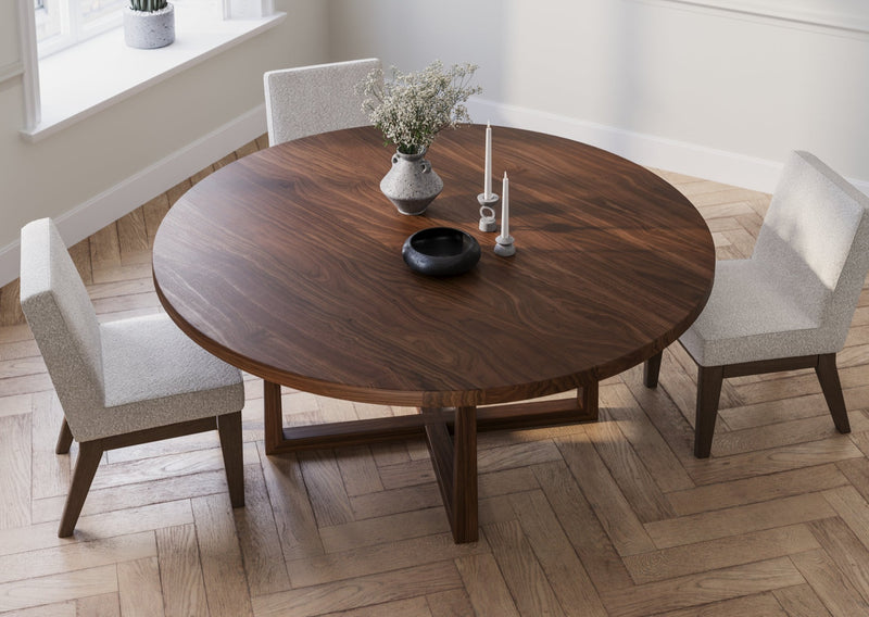 Large Round Walnut Cross Base Dining Table - Brick Mill Furniture