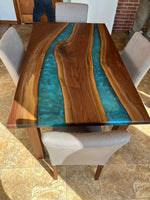 Live Edge Double River Epoxy Table With Wooden Legs - Brick Mill Furniture