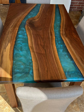Live Edge Double River Epoxy Table With Wooden Legs