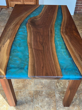Live Edge Double River Epoxy Table With Wooden Legs
