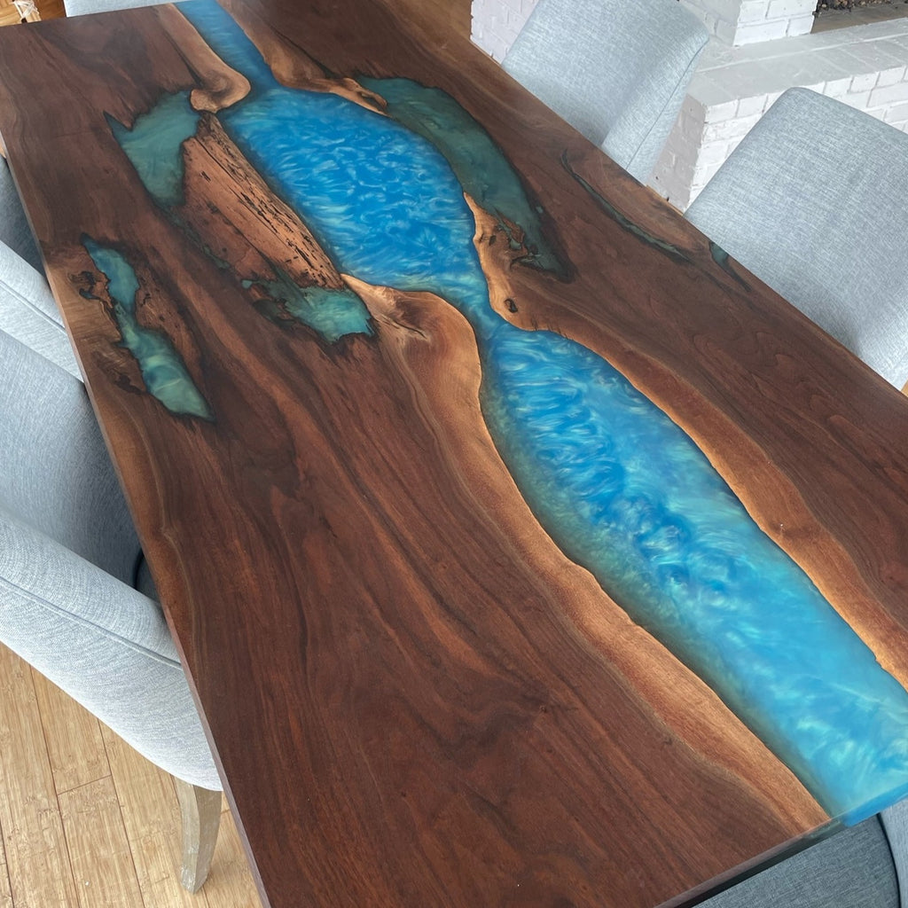 Blue Epoxy Clear Resin Table Top, Handmade Furniture Top Table, Dining  Epoxy Top