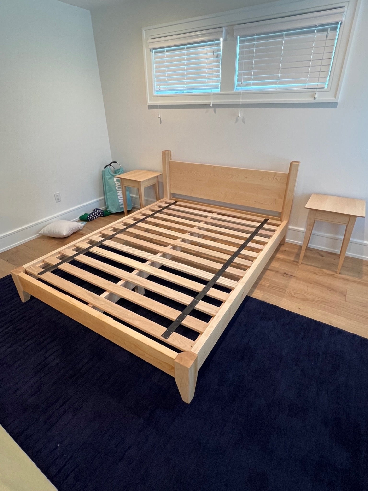 Queen size maple bed frame with live edge headboard by Rosehammer