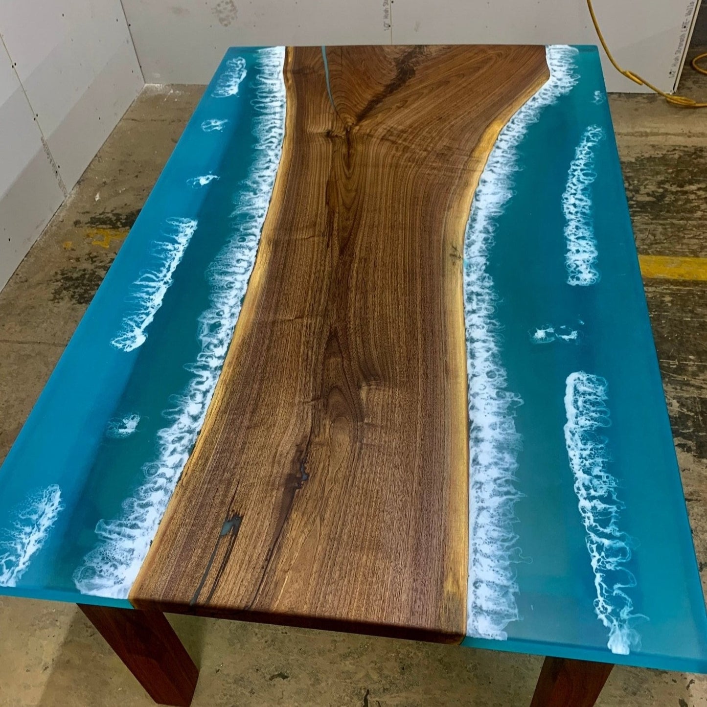 Ocean Live Edge Epoxy Table, Resin Wood Table, Ocean Table, Custom Epoxy Table, Epoxy Dining Table, Walnut Dine Table, Ocean Epoxy - Brick Mill Furniture