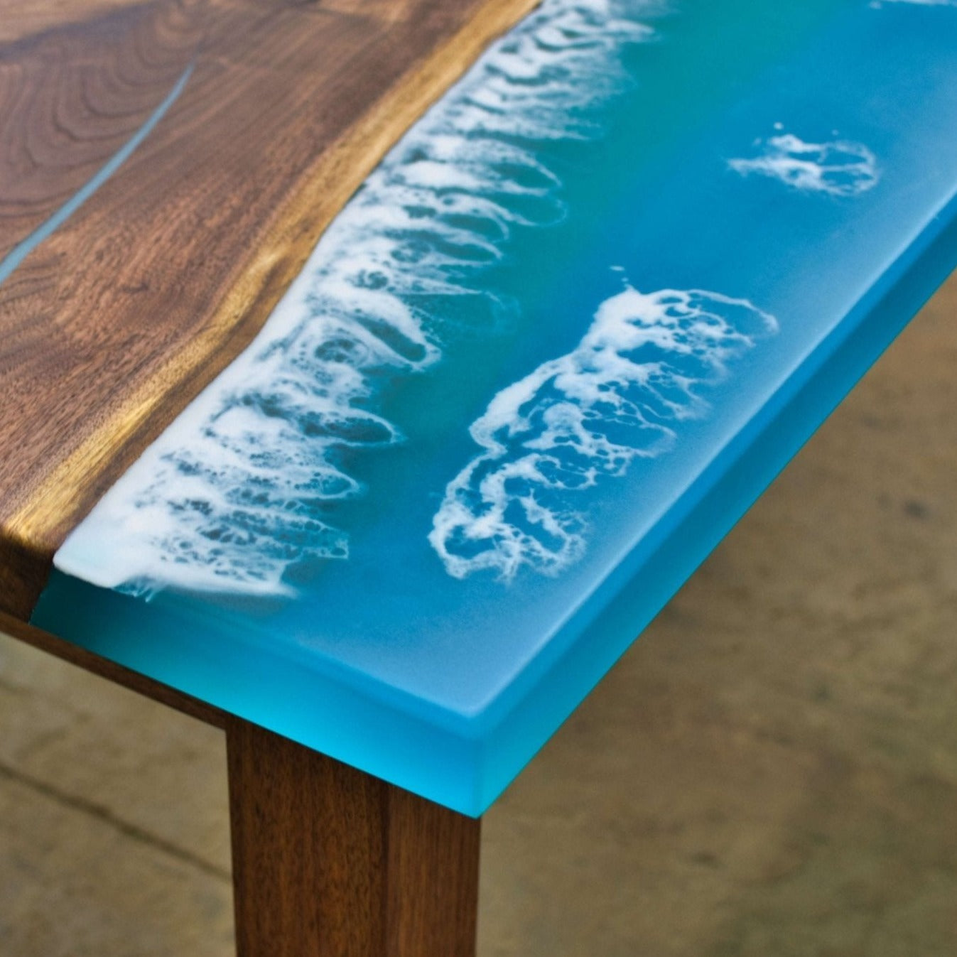 Ocean Wave Epoxy Dining Table, River Table Top Walnut Wood Table