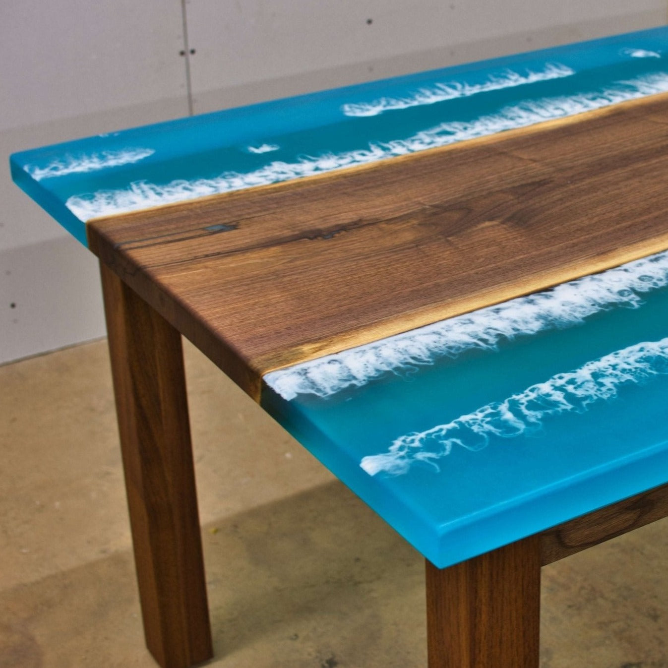 Ocean Live Edge Epoxy Table, Resin Wood Table, Ocean Table, Custom Epoxy Table, Epoxy Dining Table, Walnut Dine Table, Ocean Epoxy - Brick Mill Furniture