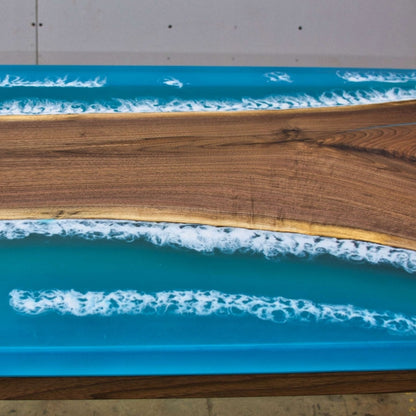 Ocean Live Edge Epoxy Table, Resin Wood Table, Ocean Table, Custom Epoxy Table, Epoxy Dining Table, Walnut Dine Table, Ocean Epoxy - Brick Mill Furniture