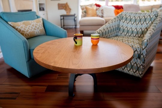 Round Cherry Coffee Table, Modern Round Coffee Table, Cherry Pedestal Coffee Table - Brick Mill Furniture