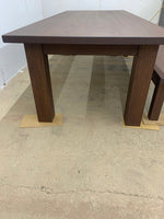 The Reilly Dark Chocolate Walnut Dining Table And Matching Bench With Wooden Legs Set - Brick Mill Furniture